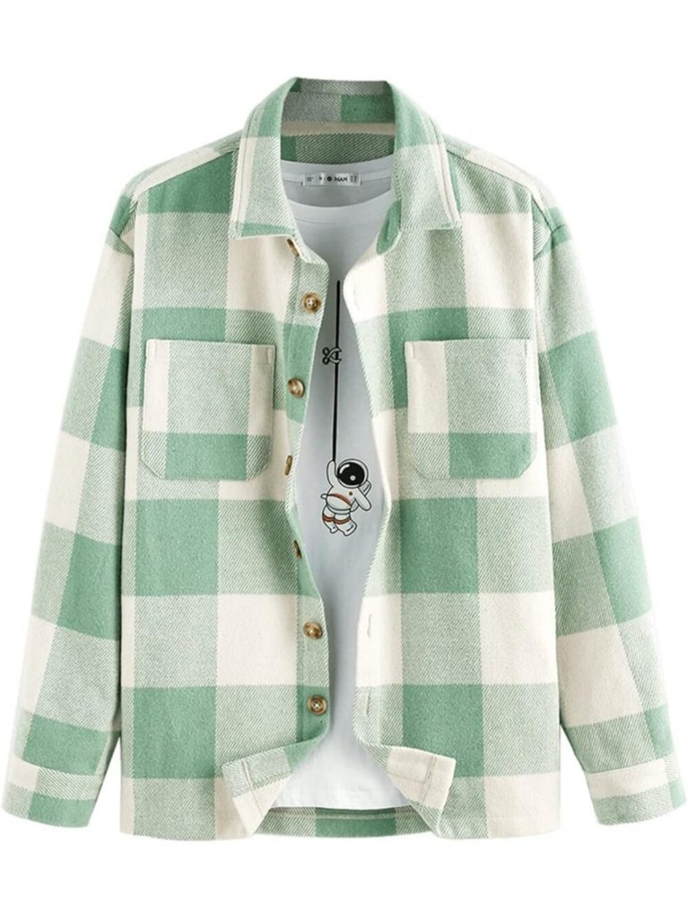 Stylish Men's Plaid Flannel Shacket - Lightweight Long Sleeve Button Down with